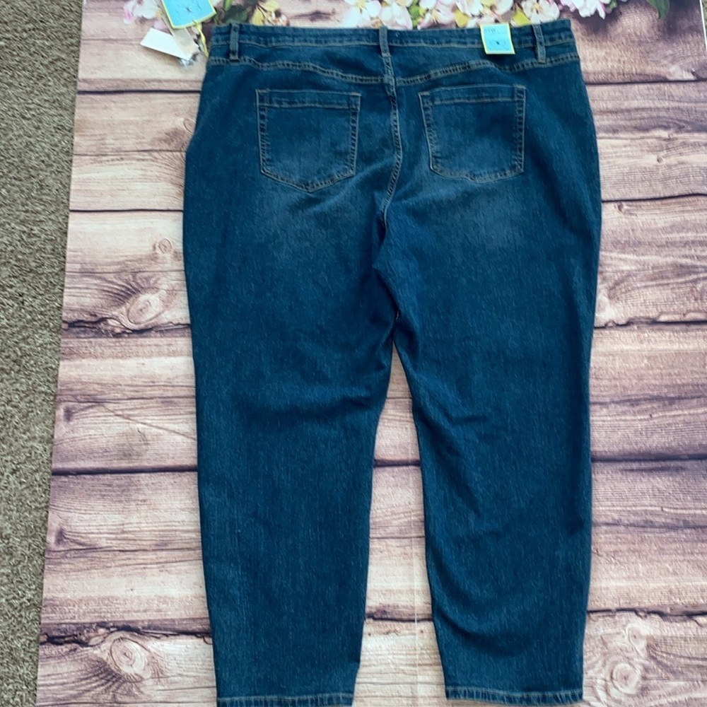 CeCe Plus Size High-Rise Indigo Denim Pearl Button Hem Skinny Jeans 24W - Picture 4 of 7